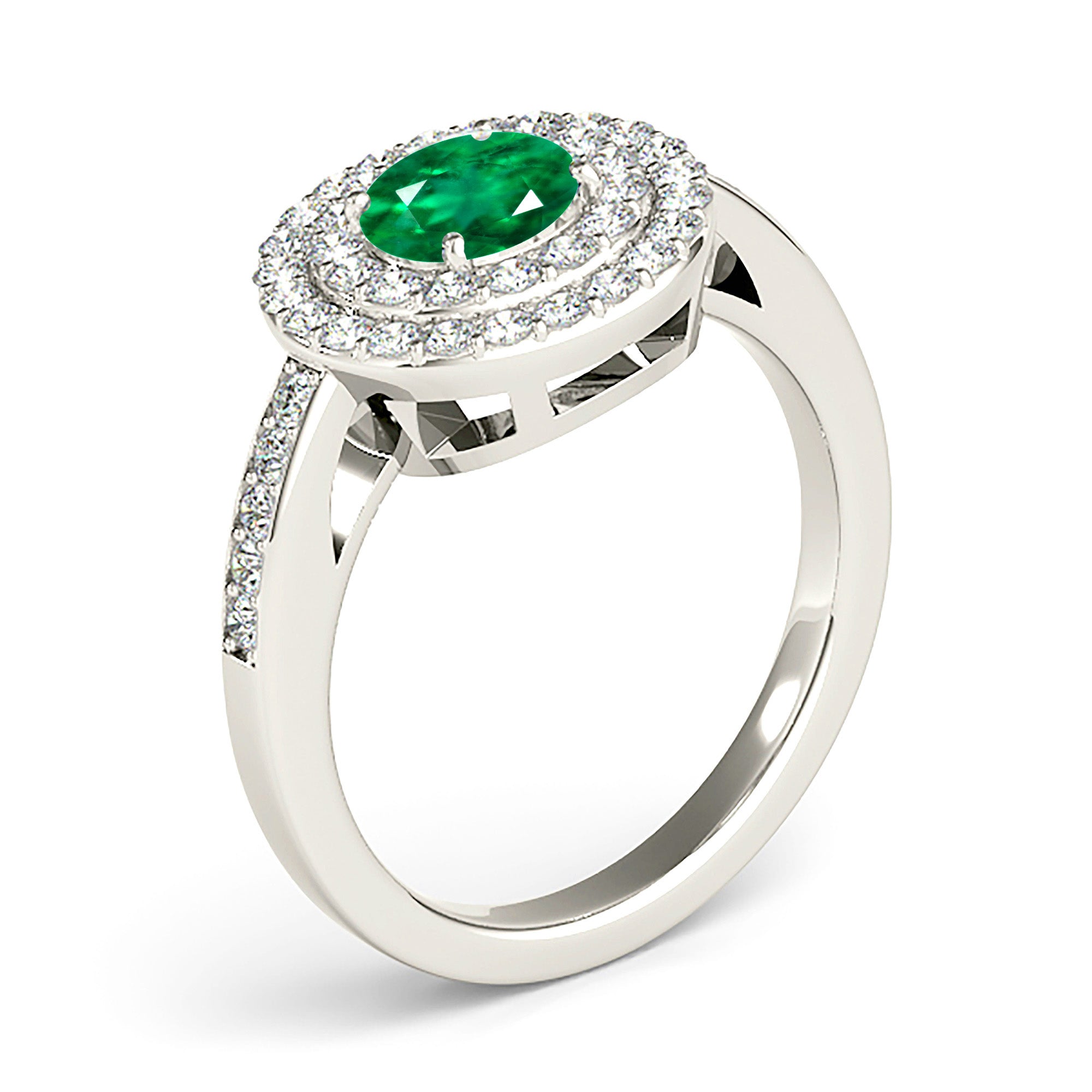 1.14 ct. Genuine Emerald Ring With 0.70 ctw. Diamond Double Halo And Delicate Diamond Band-VIRABYANI